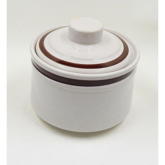 Design Four Stoneware 1510 Sundance Sugar Bowl Japan Lidded Brown Stripe - Picture 3 of 12